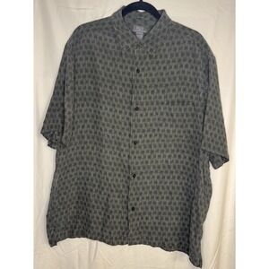 Men's Crazy Horse Silk Button Up Short‎ Sleeve Grey Geometric Sz XL Lightweight